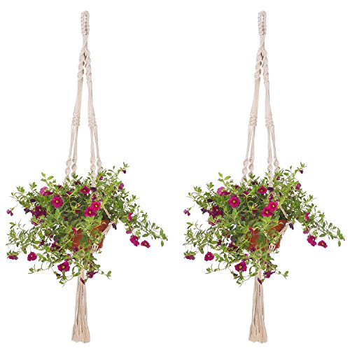 eBoot Pflanzenhänger Indoor Outdoor Baumwolle Seil Pflanzen Aufhänger Blumentopf Pflanzen Halter 41,3 Zoll, 4 Beine, 2 Stück - 6