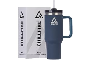 ChillFire 40oz Tumbler with Straw and Lid - 100% Leakproof - 2 Straws + Unique Accessories - Travel Mug with Handle - Stainless Steel Tumbler Cup - Perfect for Hot and Cold Drinks