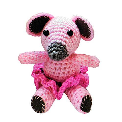 2 Stück DIY Mini Häkelset Bastelset Häkeltier Maus Elefant zum Selber Häkeln und Verschenken 10 cm rosa - 3