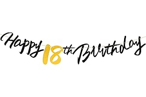 FUNCANDLE Black Gold 18th Birthday Decorations Banner for Boys Girls, Happy 18th Birthday Black Gold Banners Him Her Party Supplies Decorations