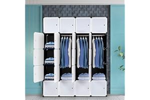 ALIGHTUP Armoire Penderie Modulable Portable Grande Capacité Storage avec Portes Étagère de Etagères Empilables Plastique Rangement Chambre Adultes pour Chaussures Vêtements Jouets Noir Blanc 20 Cubes