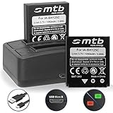 2 Akkus + Dual-Ladegerät (USB) für Ricoh Action Cam WG-M1...