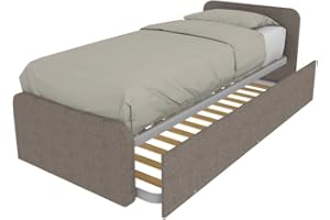 MOBILFINO CAMERETTE Letto Singolo con Letto Estraibile, trasformabile in Matrimoniale. Testate Personalizzabili, reti in Acciaio e doghe in faggio - Testata a Destra, Grigio Fumo