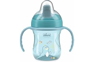 Chicco Training Cup, in Plastica Un Bicchiere Antigoccia Bambini, Una Tazza per Imparare a Bere, Beccuccio Ergonomico Semi-Soft, Valvola e Manici Rimovibili, 6 Mesi+, Senza BPA, Azzurro