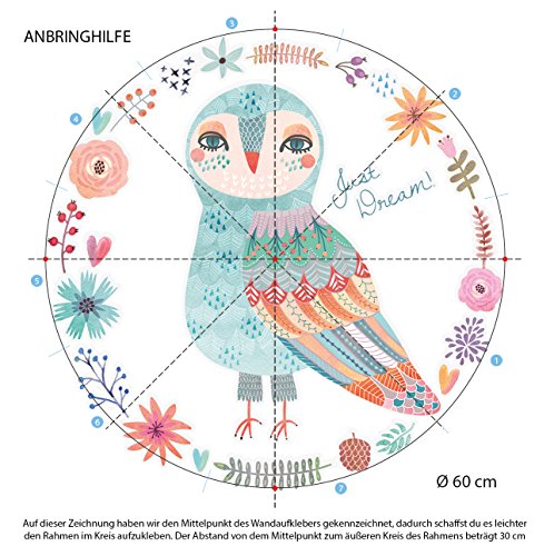 int!rend – OWLDREAM | Eule – verspielt & trendy | 60cm Durchmesser bunt | Wandtattoo Kinderzimmer | Wanddeko | Wand-Sticker | Wandaufkleber | Dekoration | Babyzimmer - 8