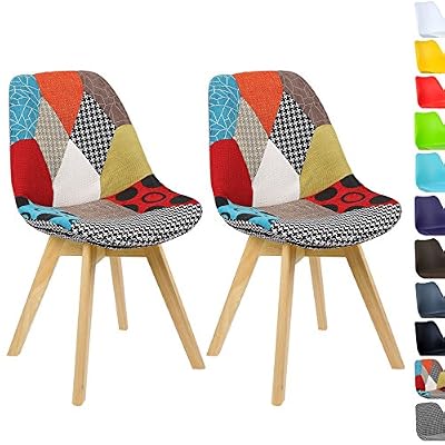WOLTU BH29mf-2 Chaises salle à manger lot de 2 en lin,Chaise de cuisine en bois,Multicolore