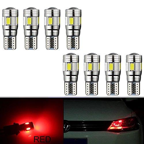 Inlink 8pcs T10 Canbus W5W 5630 6SMD Auto véhicule Ampoule LED Voiture Lampe 194 168 Rouge 12V