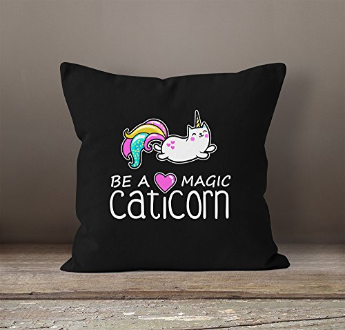 Kissenbezug Be a magic caticorn Einhorn Unicorn Kissen-Hülle Deko-Kissen 40×40 Baumwolle MoonWorks® schwarz Pullover - 2
