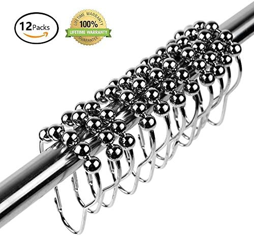 Farinido Rust Resistant Stainless Steel Shower Curtain Roller Hook Rings- Set of 12