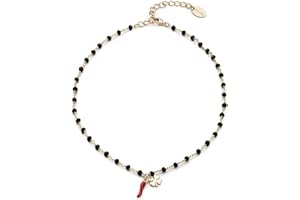 NICANDRA Collana Donna Argento o Oro Portafortuna con Ciondolo Quadrifoglio e Cornetto - Girocollo Regolabile in Acciaio Inossidabile 40-48 cm - Simbolo di Fortuna e Protezione - Idea Regalo