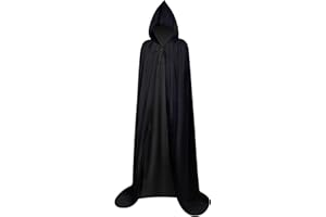 Myir JUN Mantello con Cappuccio Velluto, Adulto Bambini Halloween Mantelli Lungo Halloween Costume Unisex Strega Wicca (XL, Nero)