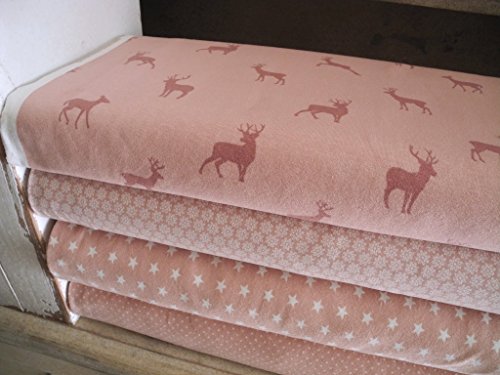 Lottashaus Jersey no16 Stoffpaket 4 Stück 50x70cm Rosa Rentier Tupfen Sterne Baumwolljersey Kinder Kleidung Stoffe - 2