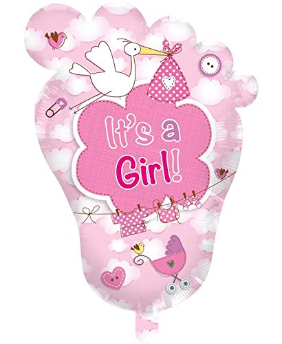 Super-Riesiger Folienballon * BABYFUSS - IT'S A GIRL * für den Geburtstag von FOLAT // 70x102cm // Folien Ballon Party Helium Deko Ballongas Motto Mädchen Pink Rosa Geburt Baby Shower Klapperstorch