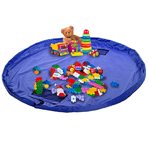 Discoball Foldable Toy Storage Bag , Kids Toys Organiser Rug Play Mat Portable Drawstring Bag 60 Inch Blue