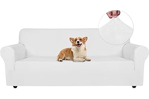 Ystyle Aksamitny Pokrowiec Na Sofę 3-Osobową, Elastyczny Pokrowce Na Kanapę Z Podłokietnikami, Uniwersalny Nowoczesny Ochraniacz Na Kanapę, Miękki Ochraniacz Na Sofy Dla Psów, Biały