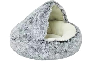 YOARMYT katzenhöhle, katzenbett flauschig, kuschelhöhle Katze, Höhle mit Kapuze, katzenschlafsack für den Winter, warm, Schlafkissen, rutschfest, maschinenwaschbar für Katzen und Welpen (50 cm, Grau)