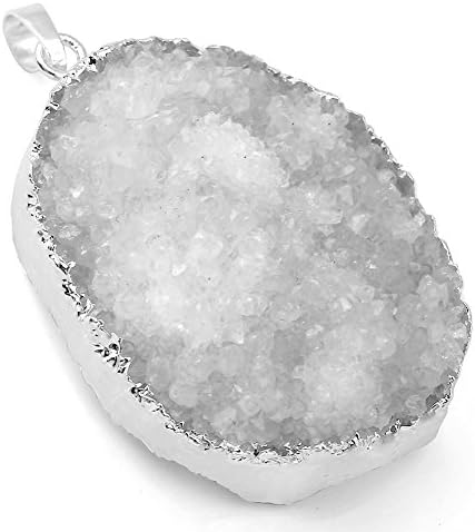 JS Direct Natural Irregular Freeform Drusy Druzy Geode Agate Pendant Necklace (White)