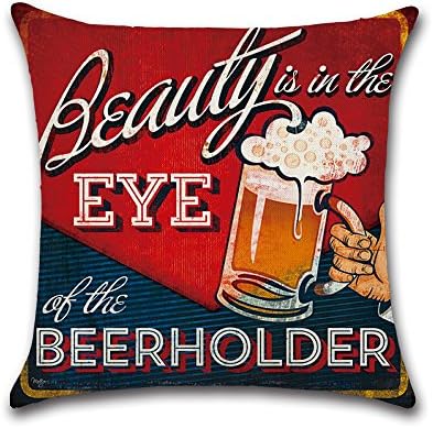 Excelsio British Style Vintage Beer Bottle Cushion Covers Case for Sofa Bed Living Room Bedroom Home Decor, Personalised Square Cotton Linen Pillow Cushion Covers 45x45cm/18X18inch (D)