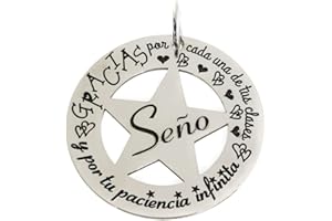 Minoplata Regalos para maestras Colgante Estrella de Plata de Ley con Mensaje Seño Gracias por Cada una de Tus Clases y por tu Paciencia Infinita Fin de Curso para profesoras