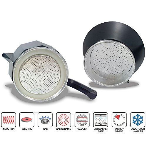 ZEPHYR Z-1173-DI12 CafeSimo 12 Tassen Italienisch Aluminium Espresso Kaffeemaschine Herd Oben Induktion mit Anti-Kalk-Function 600 ml, 0,6 L schwarz - 9