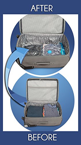 Travando ® Premium Vakuumbeutel [ 4 Stück ] – Platzsparende Aufbewahrungsbeutel in 3 verschiedenen Größen mit Staubsauger oder Aufrollen, Reisebeutel für Kleidung, Gepäck + Gratis Packliste - 4