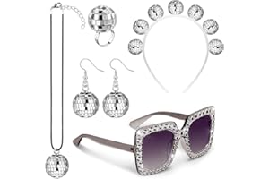 BOOCOOBERG 5pcs Discokugel Deko,Disco Ohrringe,Discokugel Ohrringe,Discokugel Haarreif Brille,70er Jahre Disco Party Zubehör Damenbekleidung Disco Ball Ohrringe, Kopfbedeckungen Ringe Party Gadgets (Style 1)