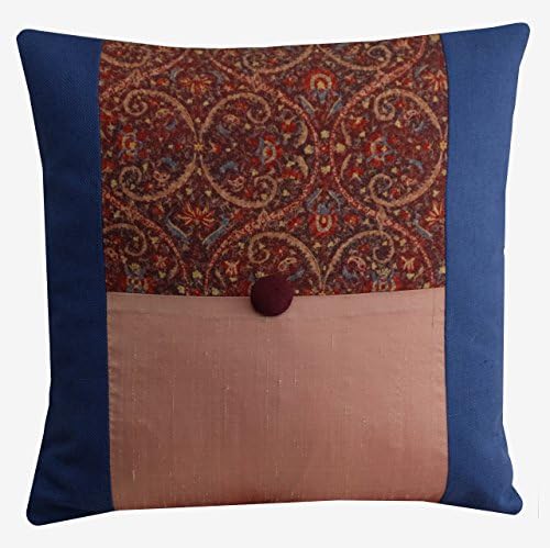 Vintage Kimono Silk Cushion 16x16, Teal, Brown Pink Throw Pillow Cover, Unique Gift