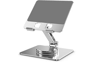 Zienstar-Soporte de Tableta Plegable de Aluminio,Giratorio 360° Ajustable para Tableta,iPad,Teléfono Móvil de 4 "a 14" (Plata)