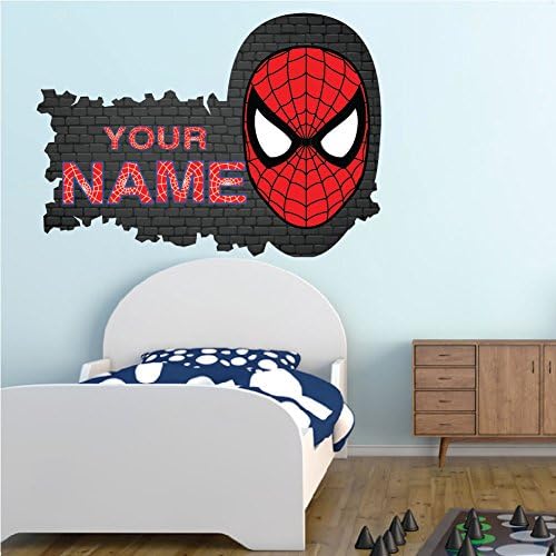 Spiderman 01 PERSONALISED YOUR NAME Boys Room Wall Sticker Decals- REPOSITIONABLE Fabric REMOVABLE Vinyl Nursery Kids Room Children Bedroom Wall Art Printed Stickers Home Décor Mural Kindergarten Wall Decoration