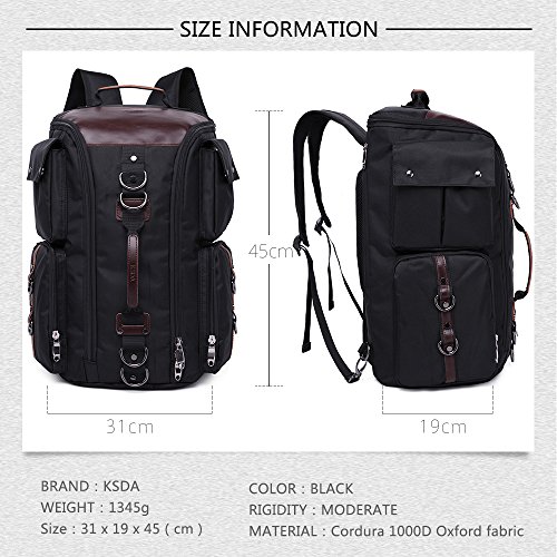 KSDA Herren Mode Vintage Rucksäcke Laptop Rucksack Oxford-Gewebe Knapsack Reisen Multifunktions Handgepäckstück Daypack Schwarz - 5
