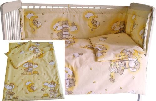 Babies-Island A 3 Piece Bedding For Baby/Toddler Bumper+Duvet Cover+Pillowcase Cot/Cot Bed - Yellow Teddies On A Moon - Size : 100x135 cm