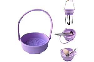 UEAVOID Pinselreiniger Make up, 3 in 1 Pinsel-Reinigungsbox Tragbares Silikon Make-up Pinsel Reinigungsmatte für Reinigen, Aufbewahren und Trocknen (Violett)