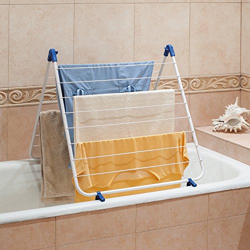 ArtMoon Louise Klapp- Wäschetrockner Wäscheständer Wäschespinne über der Badewanne mit 16 Hängestangen Stahl / Plastik Weiß 60X128 cm - 2