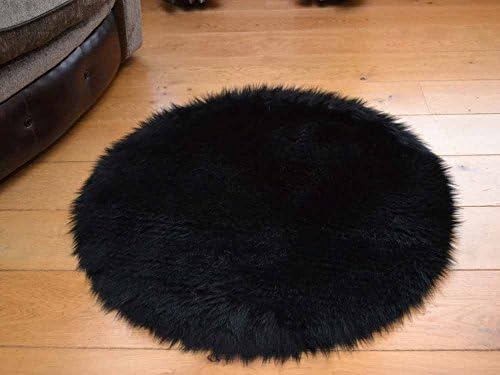 Faux Fur Soft Black Circular Sheepskin Style Rug (85cm Diameter)