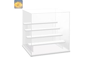 Nynelly 5-Tier Clear Acrylic Display Case Display Box Display Stand with Door,Countertop Display Case for Collectible Mini Action Figure,Dustproof Storage Organizer(White Base,Step)