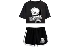 Flyself Jungen Mädchen Crop Top T-Shirt und Kurze Hose 2 Stück Anzug Bakugou Deku Katsuki Cosplay Freizeitanzug Sportanzug Trainingsanzüge Outfits