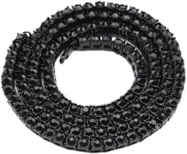 Hip Hop Iced Out Black Cubic Zirconia 5mm Round Cut Tennis Chain Necklace, 20 24 30 inch