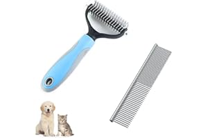 RONGJ FANJIANG Spazzola Sciogli Nodi + Pettine in Acciaio Inossidabile per Cani Gatti, Rimuovere e Sbrogliare Nodi e Peli Morti di Cane Gatto. (Blu)