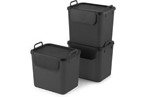 Rotho Jive Återvinning avfallssystem antracit uppsättning av 3 avfallssepareringssystem 30 l för köket, plast (PP återvunnen), mörkgrå, 3 x 30 l (39,8 x 29,8 x 50,1 cm)