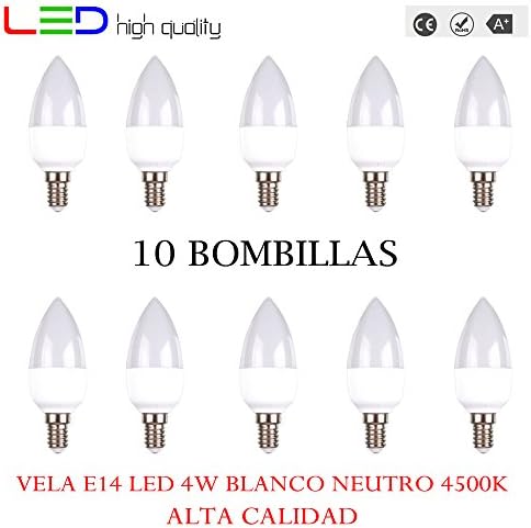 LED Candle 4 W (Pack 10) 200º Neutral White 4500 K E14 320LM 220 V-240 V High Quality