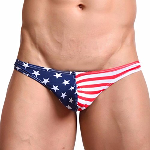 Lenfesh Quatre Types de sous-vêtements rayés de Drapeau Sexy pour Hommes avec Une Poche de Renflement - Boxeur/Slips/Short (M, A)