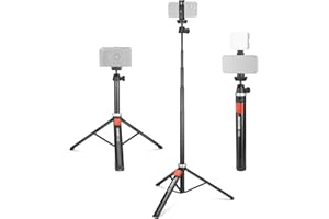 NEEWER Trépied Téléphone Portable & Appareil Photo avec Télécommande, 165,5cm Perche Selfie Métal Trépied Voyage Vlog pour iPhone avec Support Téléphone, pour Canon Sony GoPro, TS05