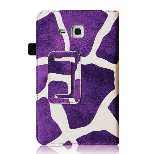 [Eckenschutz] Fintie Samsung Galaxy Tab 3 7.0 Lite T110 T111 T113 T116 Hülle Case – Slim Fit Folio Bookstyle Kunstleder Schutzhülle Cover Tasche mit Ständerfunktion für Tab 3 Lite 7.0 Zoll Tablet, Giraffe Lila - 7