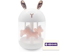KUSIWAY Mini Humidificador de Aire ideal para Bebe, es Silencioso con carga USB, Luz Led de colores, Ayuda con los Mocos y Tos de los niños (250ml) (CARRUSEL)