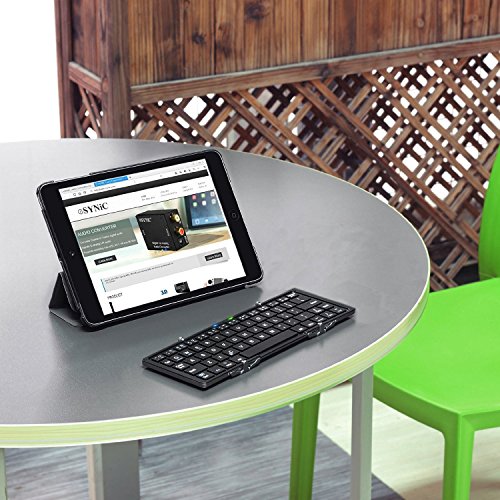 Faltbare Bluetooth Drahtlose Tastatur mit QWERTZ Tastaturlayout für Apple IOS iPad Air iPad Mini iPad 4 Mac Linux Windows Microsoft Surface Pro3 Android Samsung Galaxy Tablet PC Smart Phone – Schwarz und Silber - 5