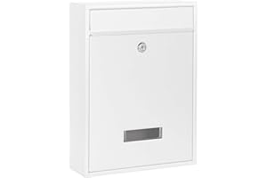 ‎WILTEC Wiltec Briefkasten weiß V10 Postkasten mit Namensschild, großem Briefschlitz und 2 Schlüsseln Wandbriefkasten aus pulverbeschichtetem Stahl