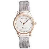 Womage Unisex Armbanduhr Karo Carbon Muster Edelstahl Mesh Armband Analog Quarz gold