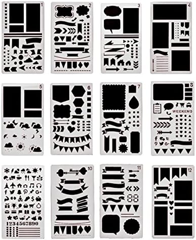 Drawing Painting Stencils Scale Template sets,12pcs Graphics Stencils for Children Creation,Scrapbooking, DIY Albums Accessories,Card and Craft Projects,Perfect for Using with Your Bullet Journal