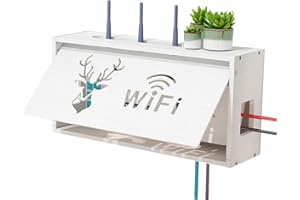 PUIOTEAI Router Verstecken, Router Regal, Router Aufbewahrungsbox, Wandmontierbarer Kabelorganizer, Super Produkt um den Router Samt Kabelsalat in Stilvolleren Art und Weise zu Verstecken(White)