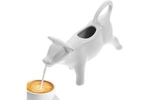 DJOWYH Jarra de Leche de Cerámica en Forma de Vaca - Dispensador Creativo de Crema para Café, Té y Cocina - 13,50 x 3,50 x 7,50 cm